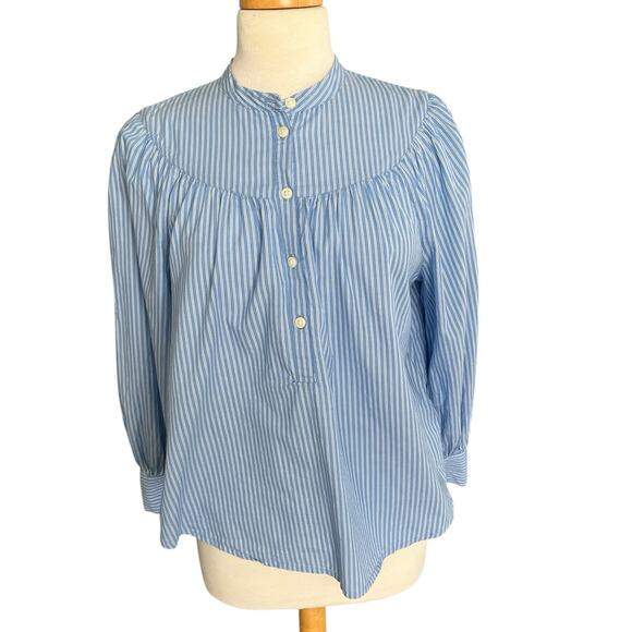 Old Navy Puff Sleeve Striped Henley Shirt Blue Stripe Boho Peasant Size Medium - Picture 3 of 12